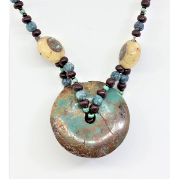 925 STERLING TURQUOISE antique,primitive, native,handmade necklace 17" 23.5 gram - Picture 7 of 10